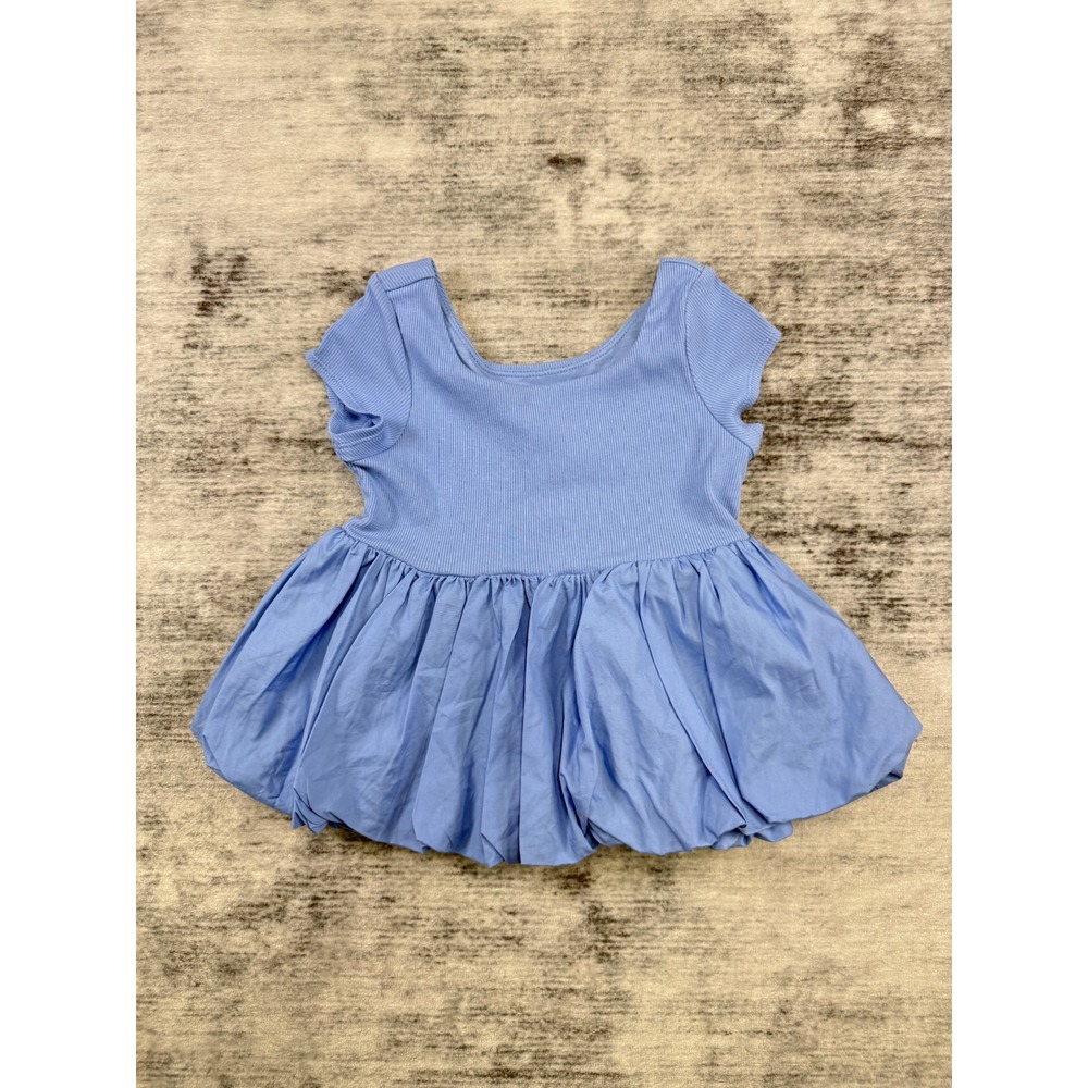 Owillo Kids Blue Ribbed Bodice Bubble Hem Dress Short Sleeve XS